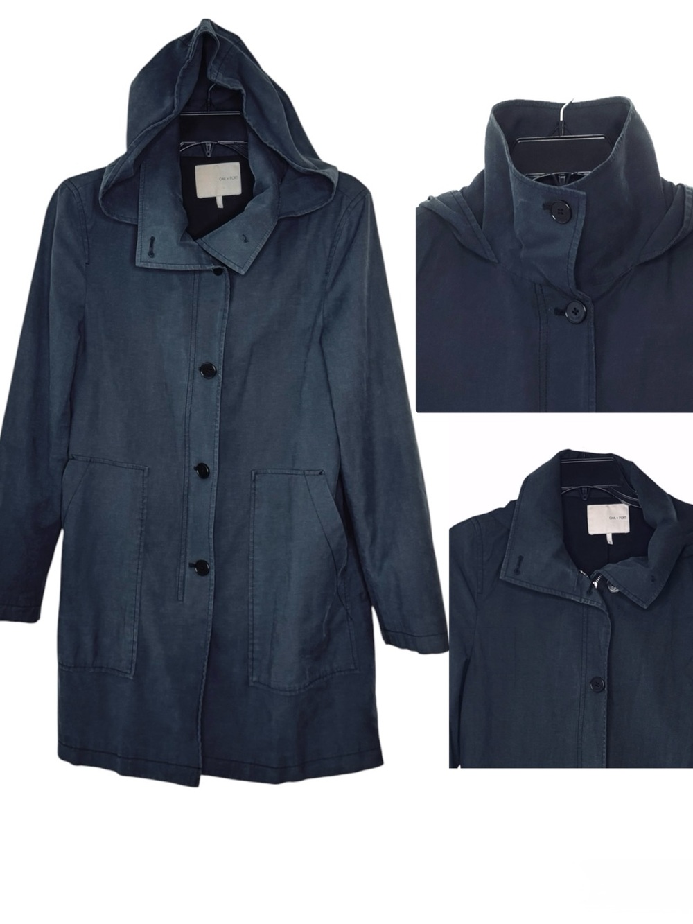 Oak + Fort Oversized Hooded Utility Jacket Trench Coat with Funnel Neck
